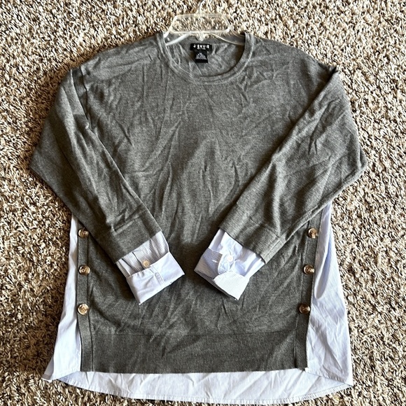 J’Envie Mix Media Gray Blue stripes Shirt Size XS - Picture 4 of 10